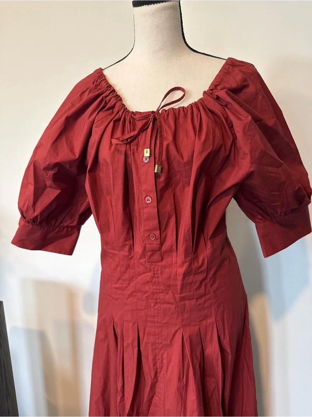 J. Crew Red 3/4 Sleeve Cotton Maxi Dress
